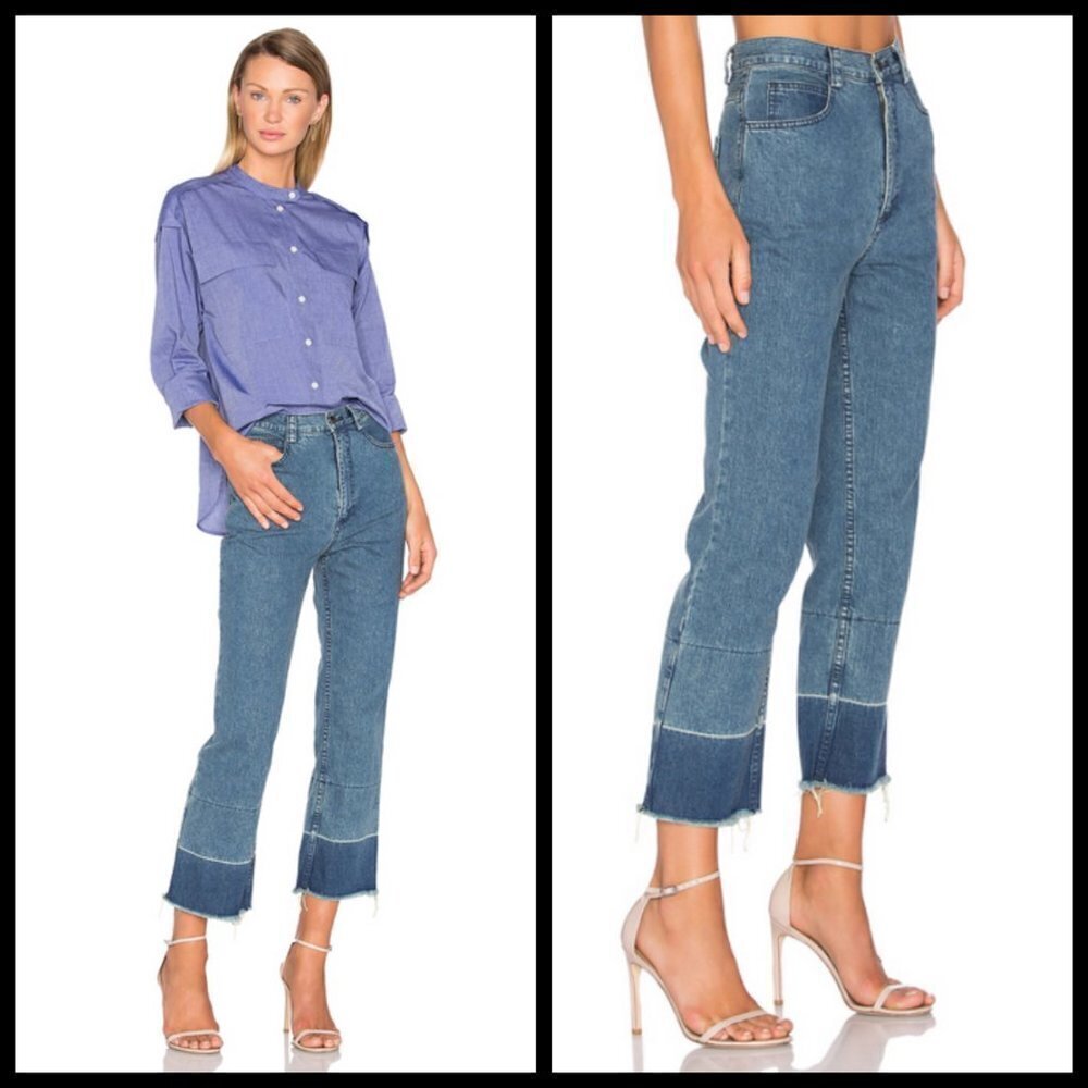 💕RACHEL COMEY💕 Slim Legion Pant 100% Cotton Raw Hem ~ Light Indigo Blue 10 NWT